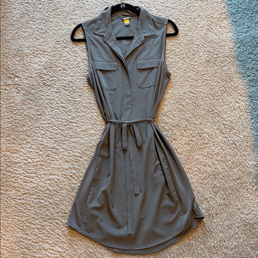 Eddie Bauer Sleeveless Gray Shirt Dress with Belt